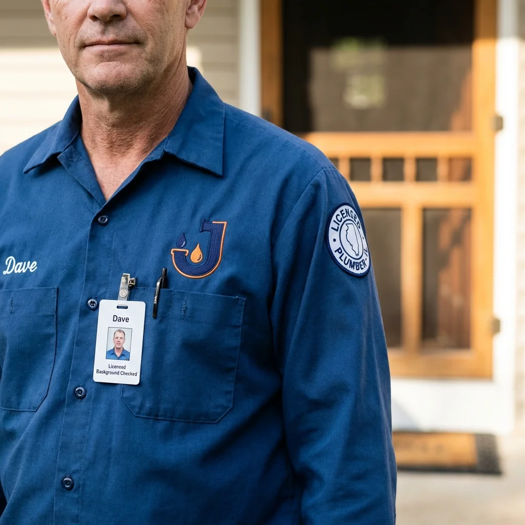 Licensed plumber showing ID badge in Landis, NC