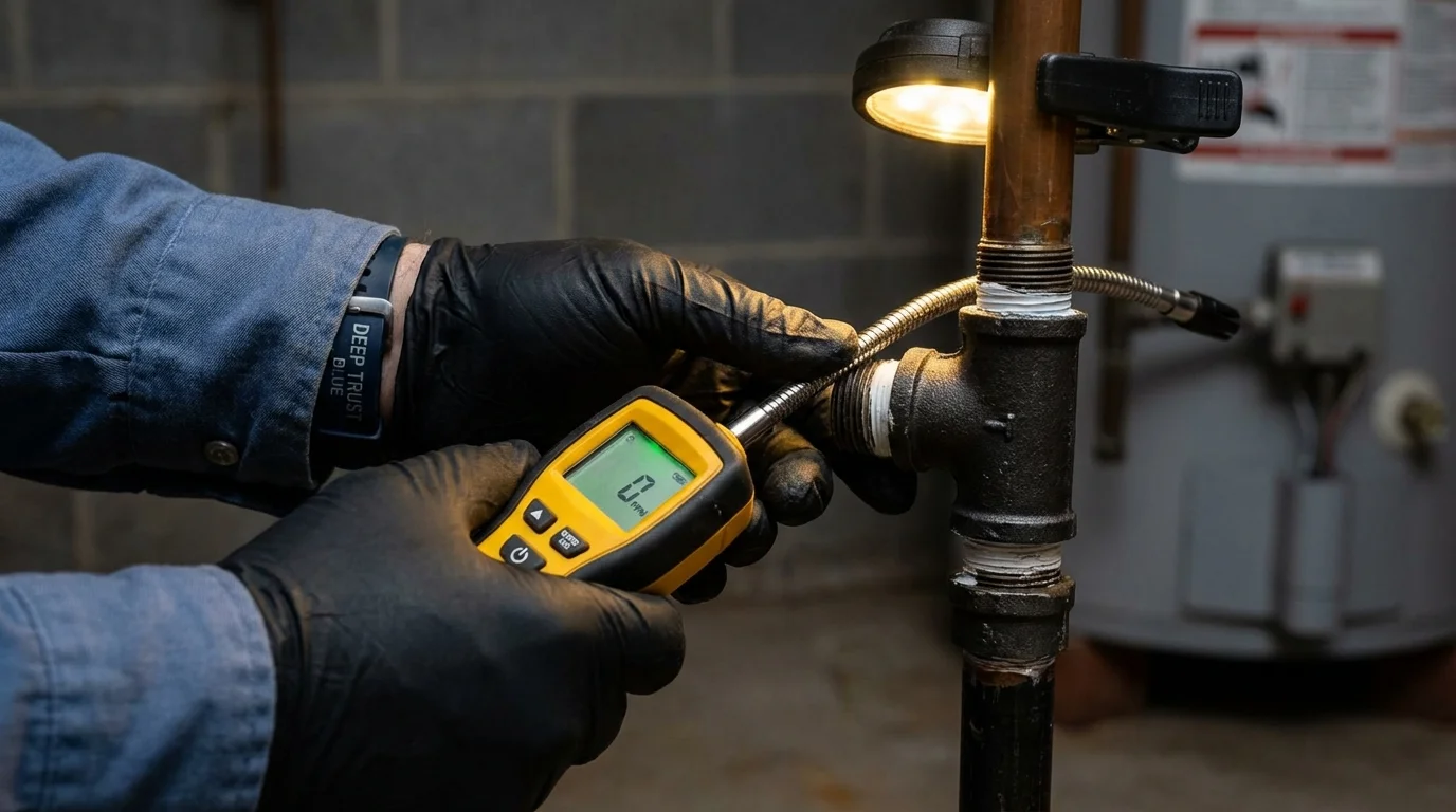Gas leak detection with electronic sniffer by Johns Plumbing LLC in Landis