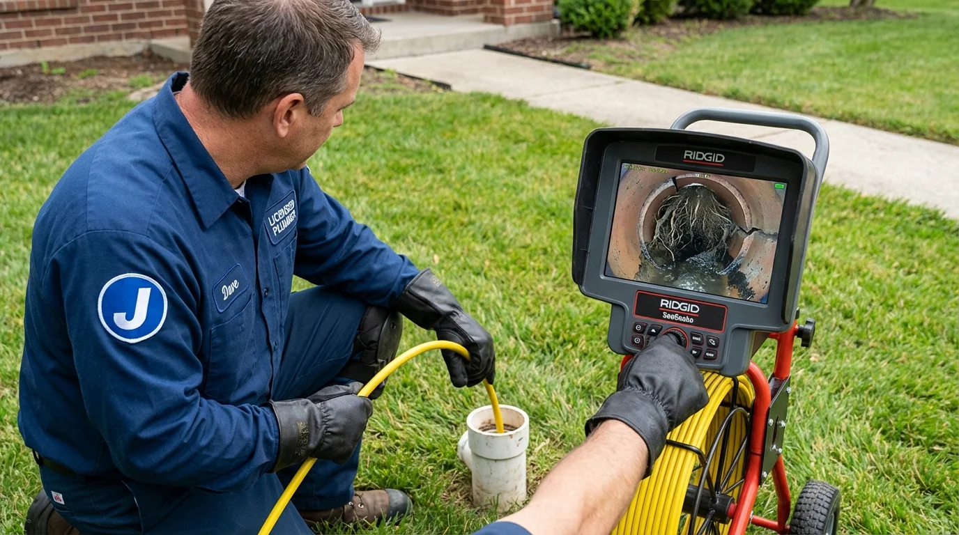 Sewer camera inspection being performed by Johns Plumbing LLC in Landis