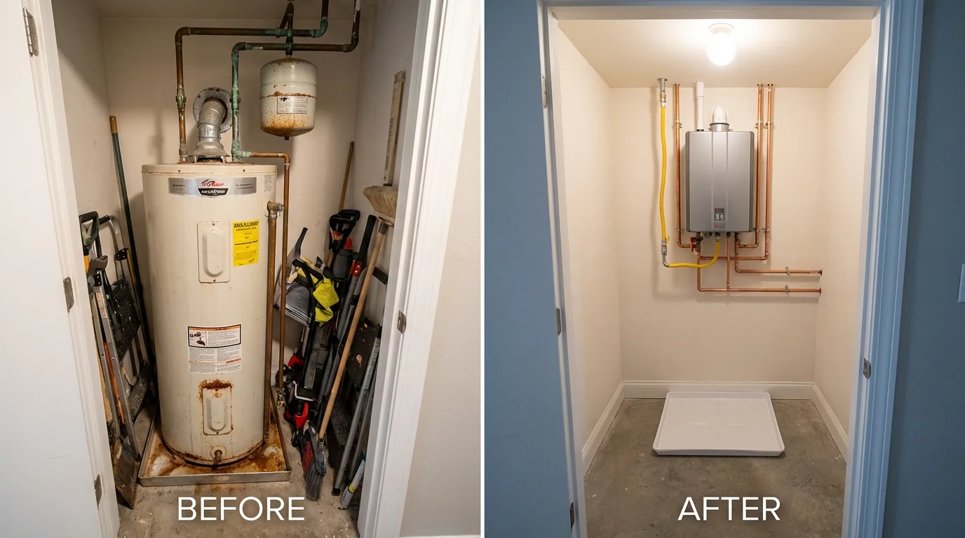 Tank water heater versus wall-mounted tankless unit comparison for Landis, NC homeowners