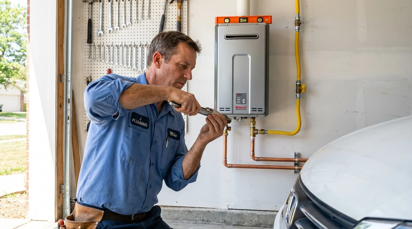 Tankless water heater installation by a Johns Plumbing LLC plumber in Landis