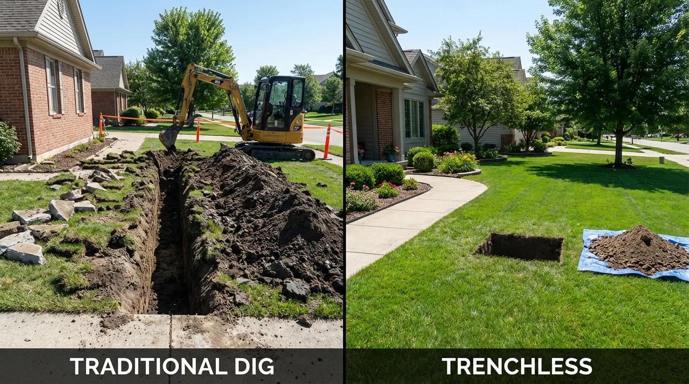Trenchless sewer repair with minimal yard damage versus traditional excavation in Landis, NC